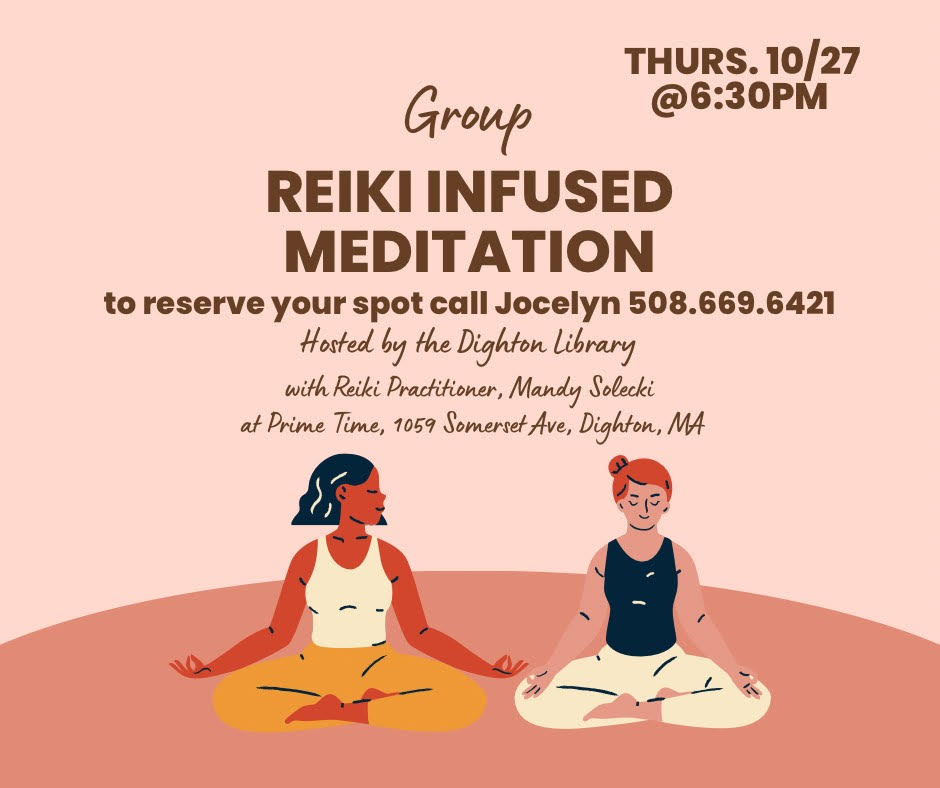 Flyer for Reiki program with two illustrated women in pose